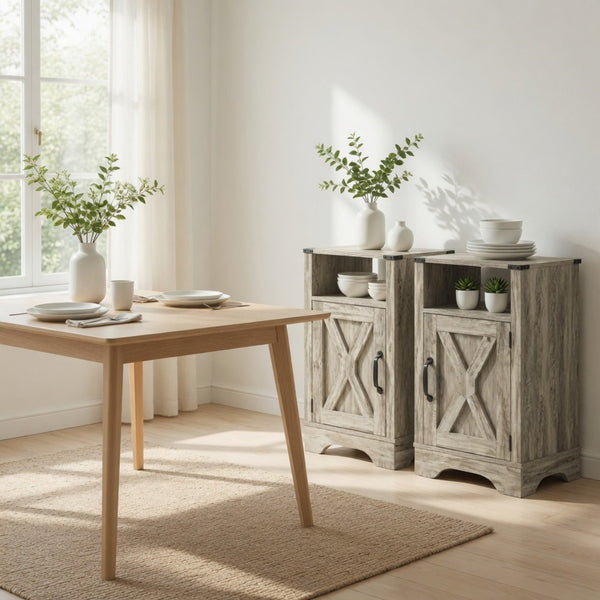 English Elm Set of 2 Farmhouse Nightstands with Built-in Usb Charging Station and Cabinet Storage Light Grey B082P517277