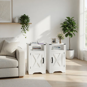 English Elm Set of 2 Farmhouse Nightstands with Built-in Usb Charging Station and Cabinet Storage White B082P517278