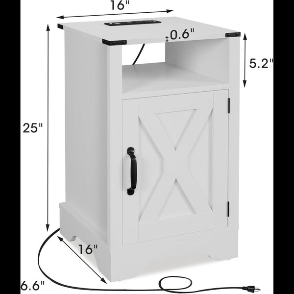 English Elm Set of 2 Farmhouse Nightstands with Built-in Usb Charging Station and Cabinet Storage White B082P517278