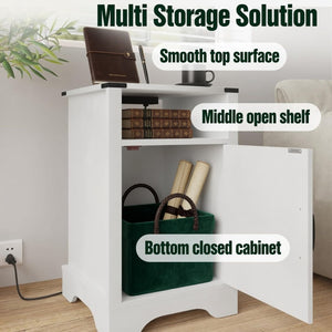 English Elm Set of 2 Farmhouse Nightstands with Built-in Usb Charging Station and Cabinet Storage White B082P517278
