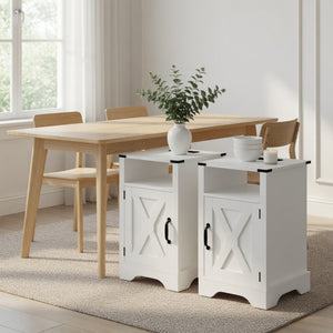 English Elm Set of 2 Farmhouse Nightstands with Built-in Usb Charging Station and Cabinet Storage White B082P517278