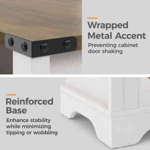 English Elm Set of 2 Farmhouse Nightstands with Built-in Usb Charging Station and Cabinet Storage White + Light Oak B082P517279