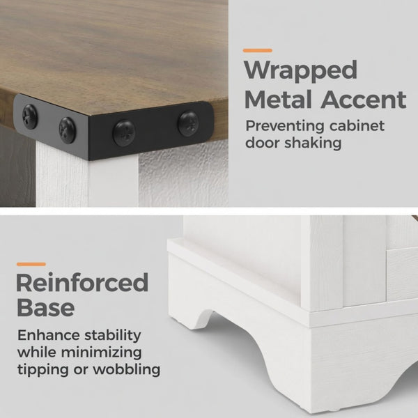 English Elm Set of 2 Farmhouse Nightstands with Built-in Usb Charging Station and Cabinet Storage White + Light Oak B082P517279