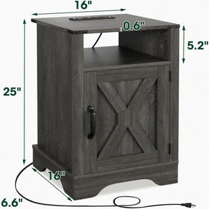 English Elm Set of 2 Farmhouse Nightstands with Usb Charging Station Open Shelf X-door Accent Dark Grey B082P517280