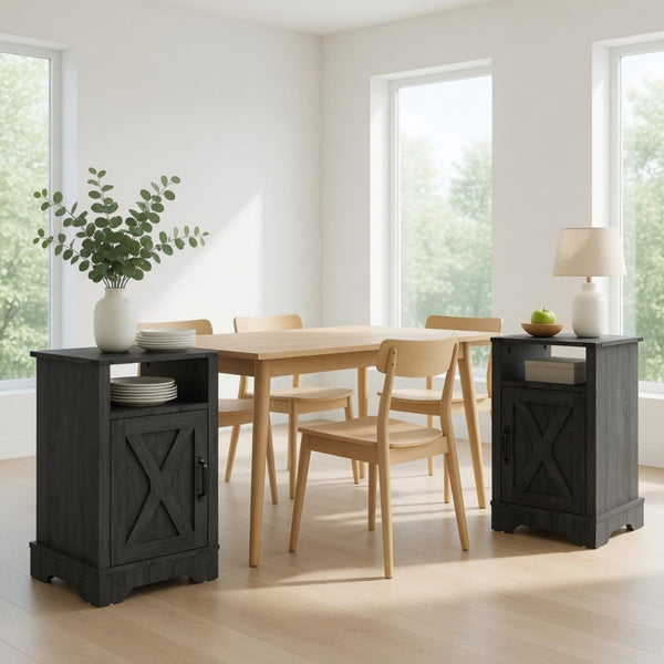 English Elm Set of 2 Farmhouse Nightstands with Usb Charging Station Open Shelf X-door Accent Dark Grey B082P517280