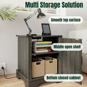English Elm Set of 2 Farmhouse Nightstands with Usb Charging Station Open Shelf X-door Accent Dark Grey B082P517280