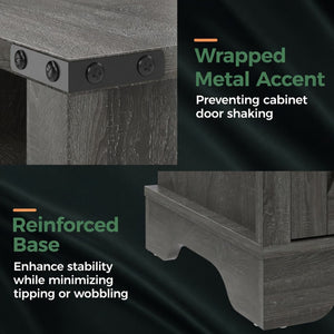 English Elm Set of 2 Farmhouse Nightstands with Usb Charging Station Open Shelf X-door Accent Dark Grey B082P517280