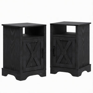 English Elm Set of 2 Farmhouse Nightstands with Usb Charging Station Open Shelf X-door Accent Black B082P517281