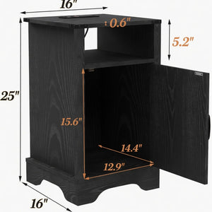 English Elm Set of 2 Farmhouse Nightstands with Usb Charging Station Open Shelf X-door Accent Black B082P517281