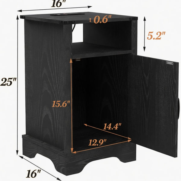 English Elm Set of 2 Farmhouse Nightstands with Usb Charging Station Open Shelf X-door Accent Black B082P517281