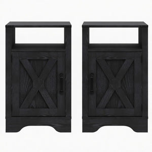 English Elm Set of 2 Farmhouse Nightstands with Usb Charging Station Open Shelf X-door Accent Black B082P517281