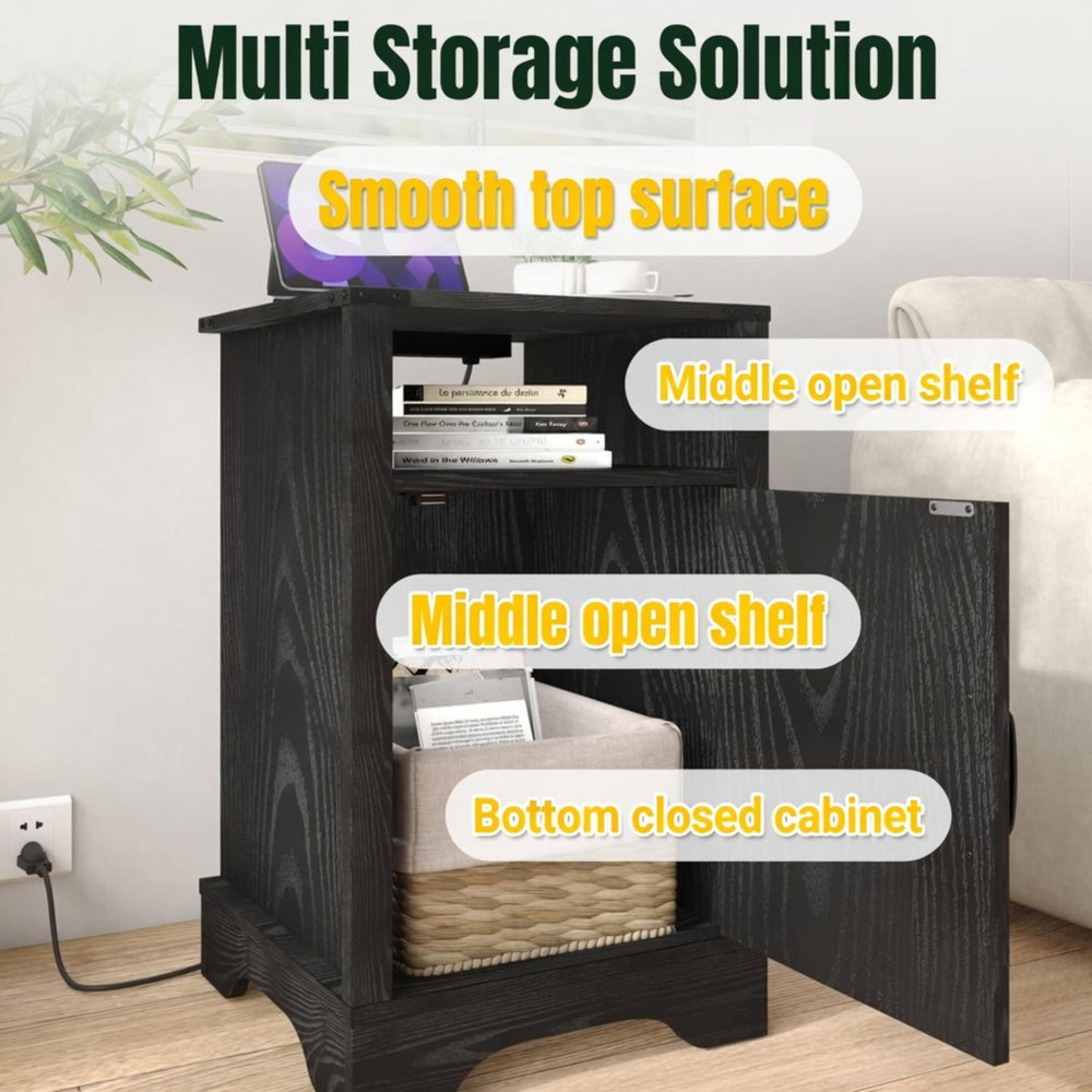 English Elm Set of 2 Farmhouse Nightstands with Usb Charging Station Open Shelf X-door Accent Black B082P517281