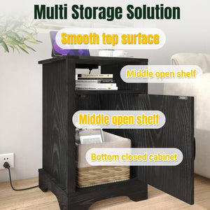 English Elm Set of 2 Farmhouse Nightstands with Usb Charging Station Open Shelf X-door Accent Black B082P517281
