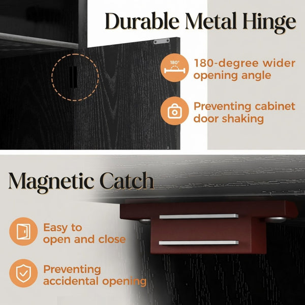 English Elm Set of 2 Farmhouse Nightstands with Usb Charging Station Open Shelf X-door Accent Black B082P517281