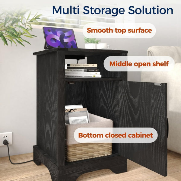 English Elm Set of 2 Farmhouse Nightstands with Usb Charging Station Open Shelf X-door Accent Black B082P517281