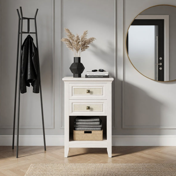 English Elm 17.7 Inch Hand Woven Rattan Nightstand Two Drawers Boho Bedside Table for Small Bedrooms B082P529482