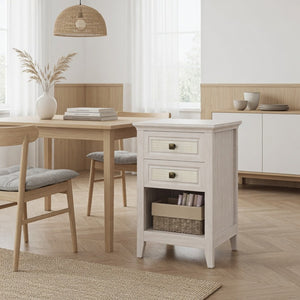English Elm 17.7 Inch Hand Woven Rattan Nightstand Two Drawers Boho Bedside Table for Small Bedrooms B082P529482