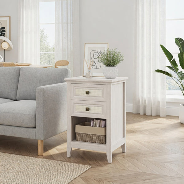 English Elm 17.7 Inch Hand Woven Rattan Nightstand Two Drawers Boho Bedside Table for Small Bedrooms B082P529482