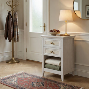 English Elm 17.7 Inch Hand Woven Rattan Nightstand Two Drawers Boho Bedside Table for Small Bedrooms B082P529482