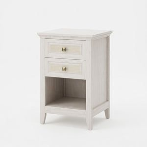 English Elm 17.7 Inch Hand Woven Rattan Nightstand Two Drawers Boho Bedside Table for Small Bedrooms B082P529482
