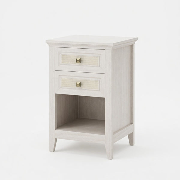 English Elm 17.7 Inch Hand Woven Rattan Nightstand Two Drawers Boho Bedside Table for Small Bedrooms B082P529482