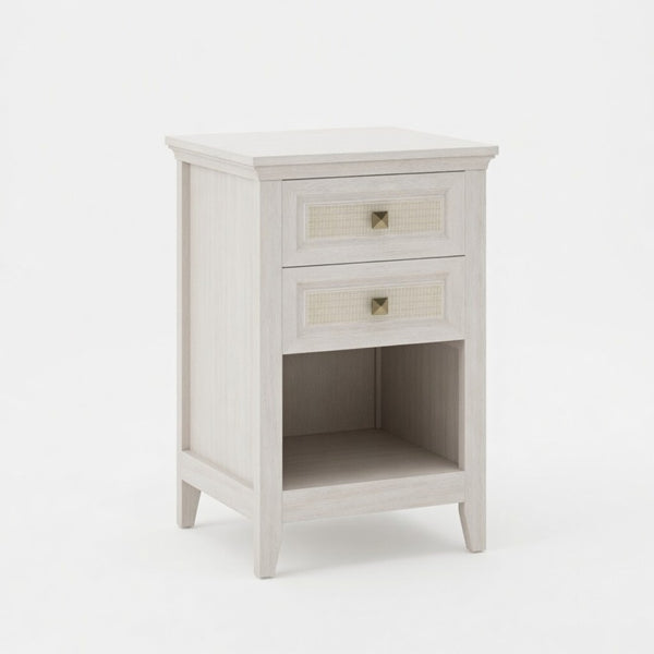 English Elm 17.7 Inch Hand Woven Rattan Nightstand Two Drawers Boho Bedside Table for Small Bedrooms B082P529482