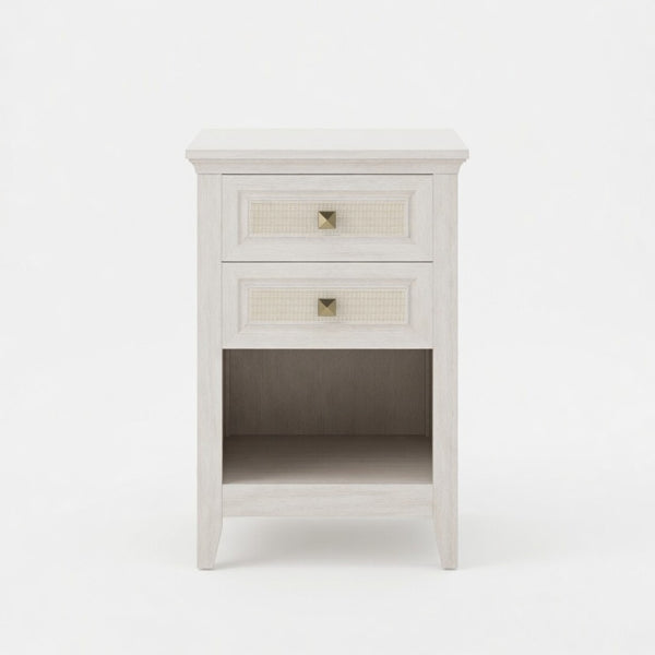 English Elm 17.7 Inch Hand Woven Rattan Nightstand Two Drawers Boho Bedside Table for Small Bedrooms B082P529482