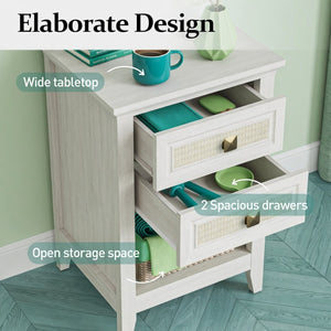 English Elm 17.7 Inch Hand Woven Rattan Nightstand Two Drawers Boho Bedside Table for Small Bedrooms B082P529482