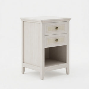 English Elm 17.7 Inch Hand Woven Rattan Nightstand Two Drawers Boho Bedside Table for Small Bedrooms B082P529482