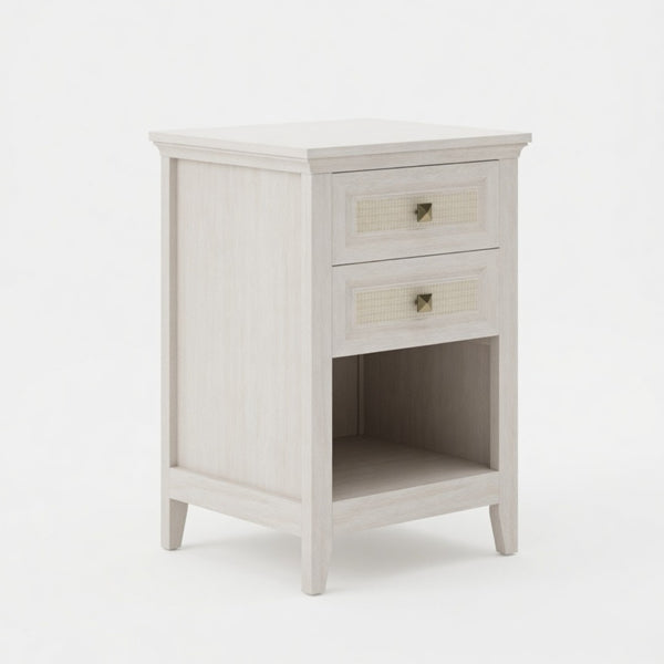 English Elm 17.7 Inch Hand Woven Rattan Nightstand Two Drawers Boho Bedside Table for Small Bedrooms B082P529482