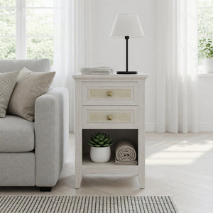 English Elm 17.7 Inch Hand Woven Rattan Nightstand Two Drawers Boho Bedside Table for Small Bedrooms B082P529482