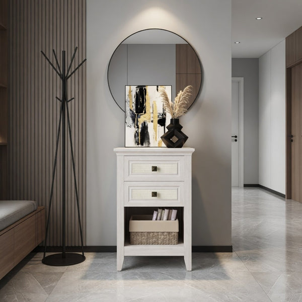 English Elm 17.7 Inch Hand Woven Rattan Nightstand Two Drawers Boho Bedside Table for Small Bedrooms B082P529482