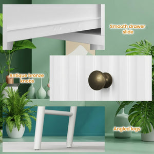 English Elm 48" Fluted White Makeup Vanity Desk with Hollywood Led Mirror and Built-in Power Outlet B082P529487