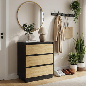 English Elm 23.6 Inch Two-Tone 3 Drawer Nightstand Push Open MDF Bedside Table Modern Bedroom B082P529488