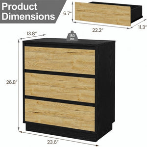 English Elm 23.6 Inch Two-Tone 3 Drawer Nightstand Push Open MDF Bedside Table Modern Bedroom B082P529488