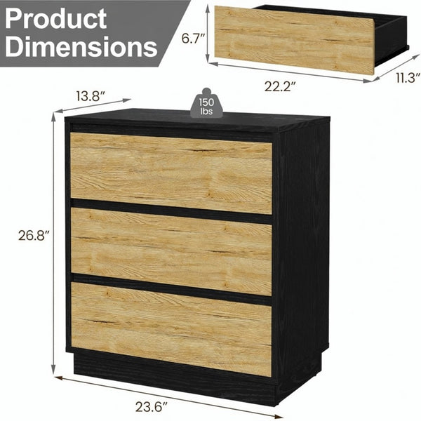 English Elm 23.6 Inch Two-Tone 3 Drawer Nightstand Push Open MDF Bedside Table Modern Bedroom B082P529488