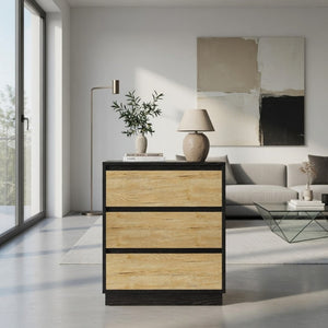 English Elm 23.6 Inch Two-Tone 3 Drawer Nightstand Push Open MDF Bedside Table Modern Bedroom B082P529488