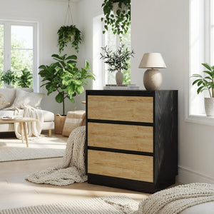 English Elm 23.6 Inch Two-Tone 3 Drawer Nightstand Push Open MDF Bedside Table Modern Bedroom B082P529488
