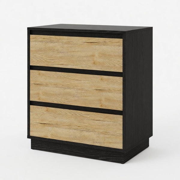 English Elm 23.6 Inch Two-Tone 3 Drawer Nightstand Push Open MDF Bedside Table Modern Bedroom B082P529488