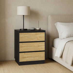 English Elm 23.6 Inch Two-Tone 3 Drawer Nightstand Push Open MDF Bedside Table Modern Bedroom B082P529488