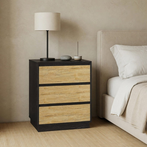 English Elm 23.6 Inch Two-Tone 3 Drawer Nightstand Push Open MDF Bedside Table Modern Bedroom B082P529488