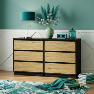 English Elm 23.6 Inch Two-Tone 3 Drawer Nightstand Push Open MDF Bedside Table Modern Bedroom B082P529488