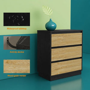 English Elm 23.6 Inch Two-Tone 3 Drawer Nightstand Push Open MDF Bedside Table Modern Bedroom B082P529488