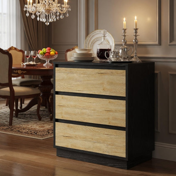 English Elm 23.6 Inch Two-Tone 3 Drawer Nightstand Push Open MDF Bedside Table Modern Bedroom B082P529488