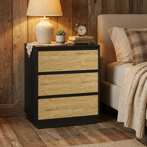 English Elm 23.6 Inch Two-Tone 3 Drawer Nightstand Push Open MDF Bedside Table Modern Bedroom B082P529488