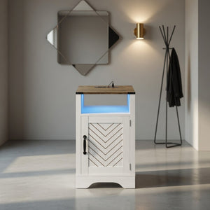 English Elm 16" Modern Farmhouse Nightstand with Rgb Led Lighting and Built-in Charging Station B082P529489
