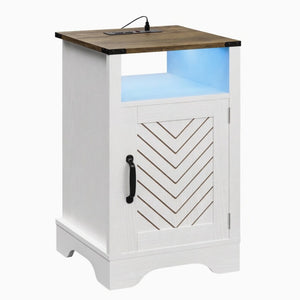 English Elm 16" Modern Farmhouse Nightstand with Rgb Led Lighting and Built-in Charging Station B082P529489