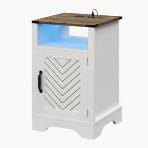 English Elm 16" Modern Farmhouse Nightstand with Rgb Led Lighting and Built-in Charging Station B082P529489