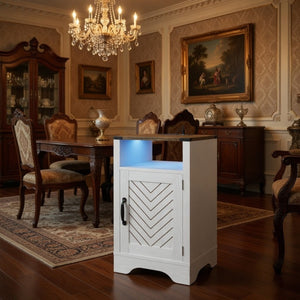 English Elm 16" Modern Farmhouse Nightstand with Rgb Led Lighting and Built-in Charging Station B082P529489