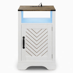 English Elm 16" Modern Farmhouse Nightstand with Rgb Led Lighting and Built-in Charging Station B082P529489
